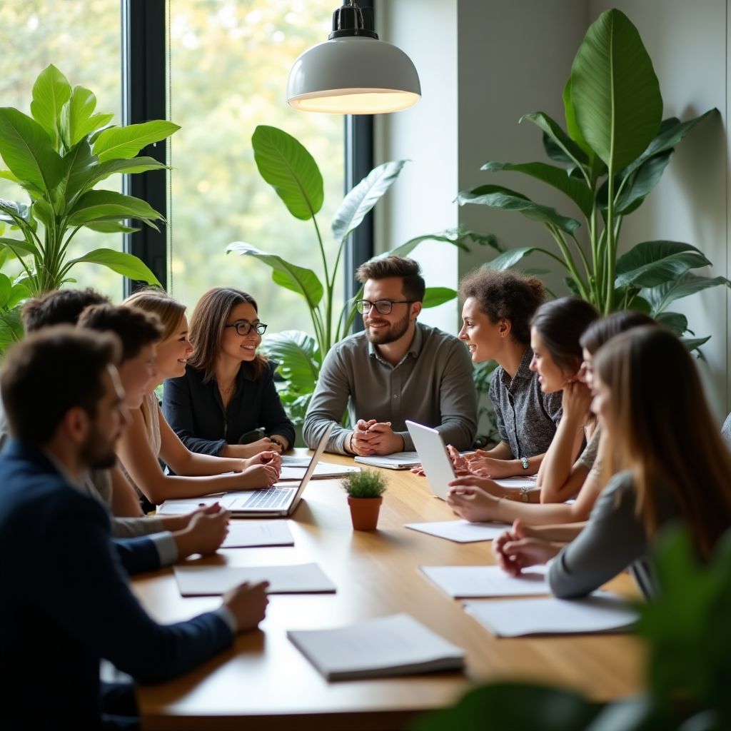 Team of financial experts in modern eco-friendly office